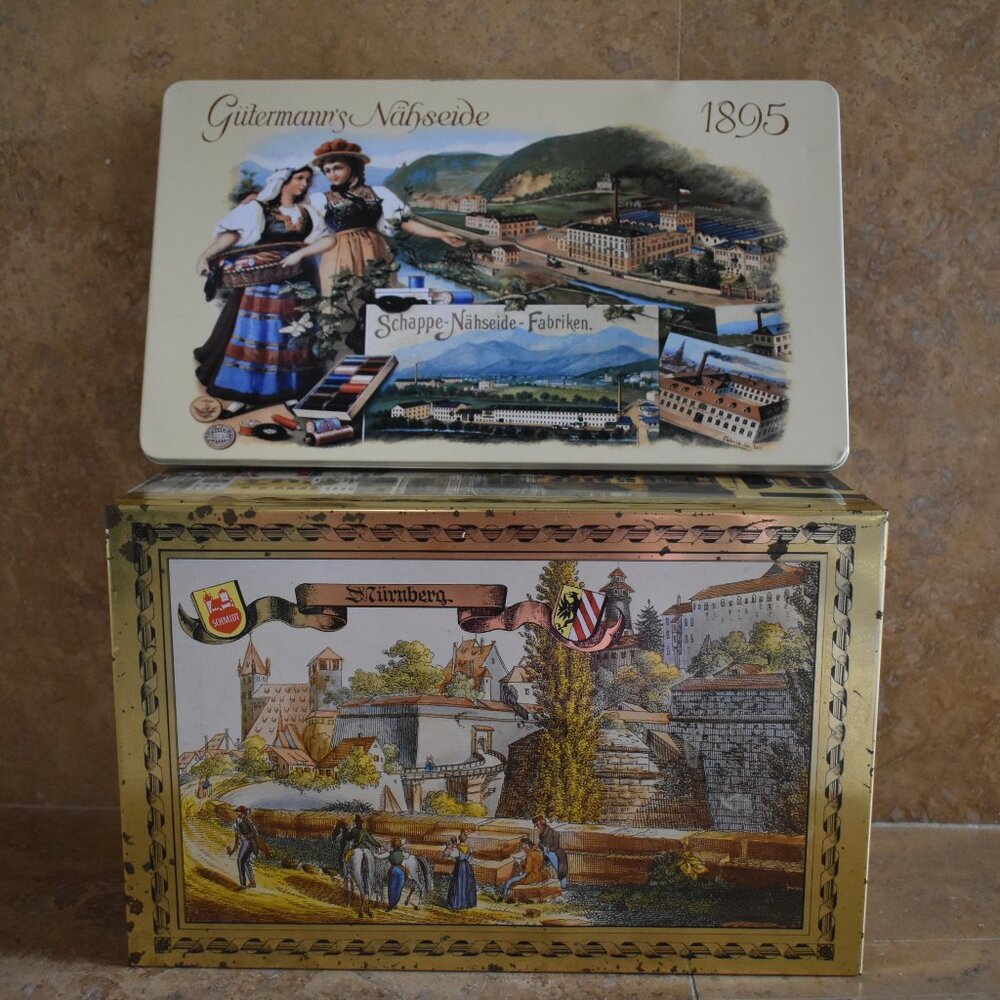 Vintage Lebkuchen Schmidt & Gutermann Nostalgic 1895 Tin Sew Jewelry Trinket Box